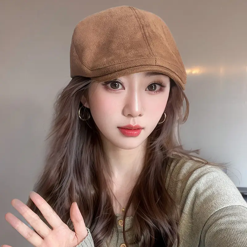 Vintage Suede Forward Hat Women 2024 Winter Anti-Wear Duck Tongue Beret - Image 8