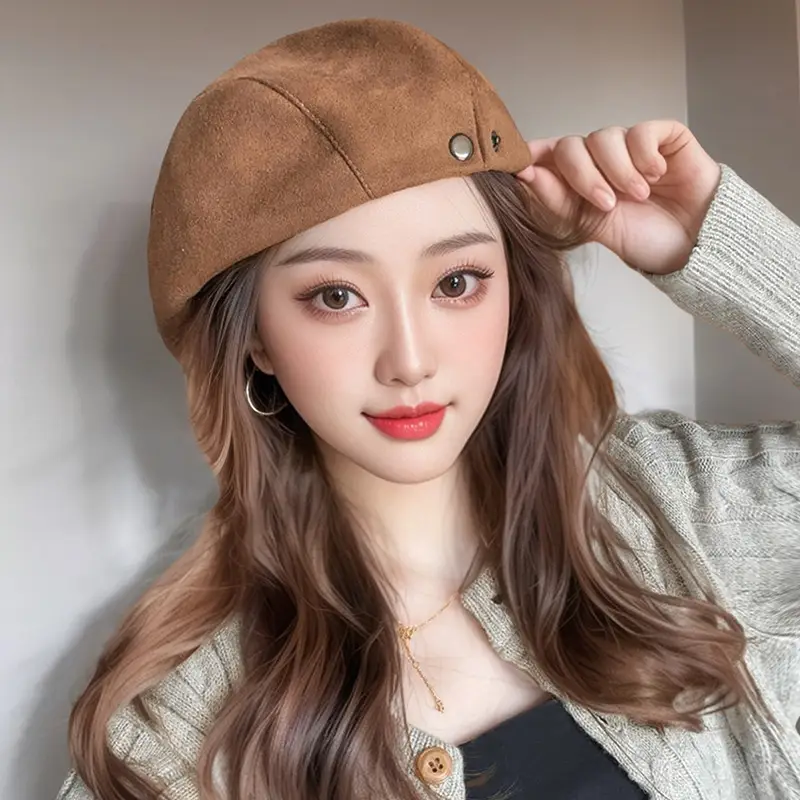 Vintage Suede Forward Hat Women 2024 Winter Anti-Wear Duck Tongue Beret - Image 9