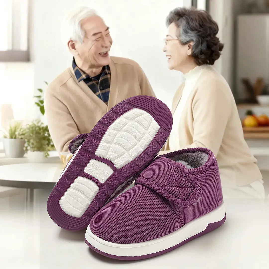 Middle-Aged and Elderly Home Shoes, Winter Cotton Slippers, Warm, Closed Heel, Unisex, Thick-Soled, Can Be Worn Outside, Non-Slip, Mom's Cotton Shoes for Winter - Image 8