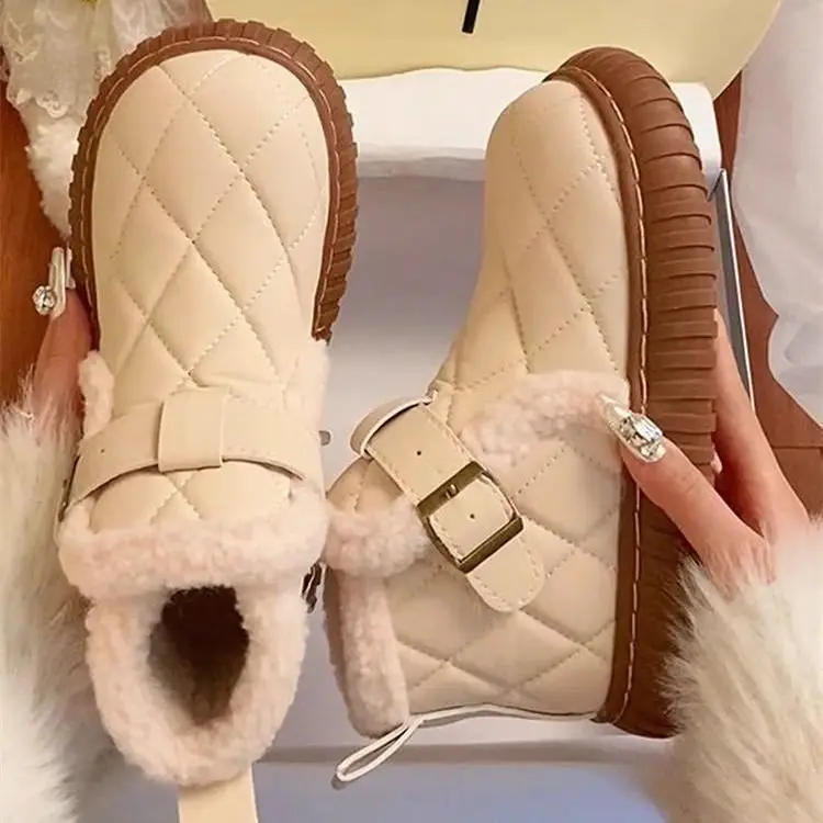 Women Fleece Lined Snow Boots Beige 2024 - Image 4