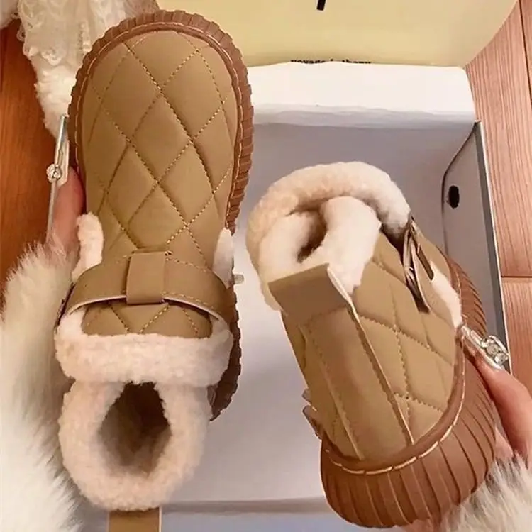 Women Fleece Lined Snow Boots Beige 2024 - Image 5