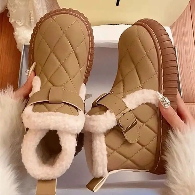 Women Fleece Lined Snow Boots Beige 2024 - Image 6