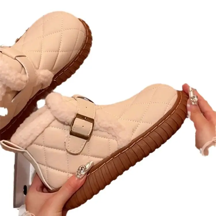 Women Fleece Lined Snow Boots Beige 2024 - Image 7