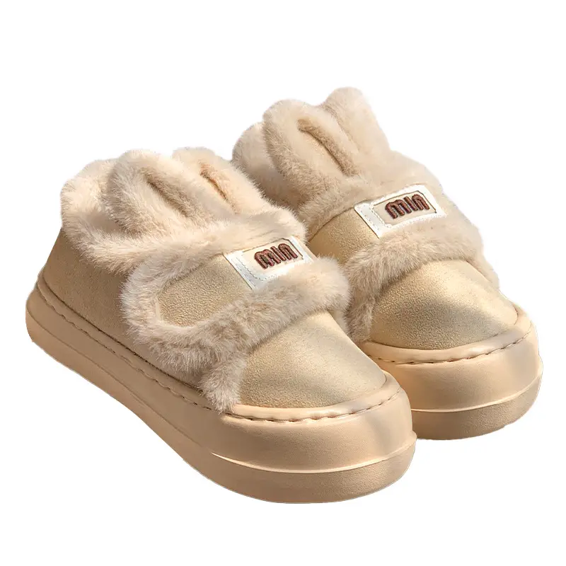 Korean-style cartoon rabbit ears cotton-padded shoes women's winter fleece-lined warm all-round heel moon shoes thick-soled increased non-slip cotton-padded shoes - Image 8