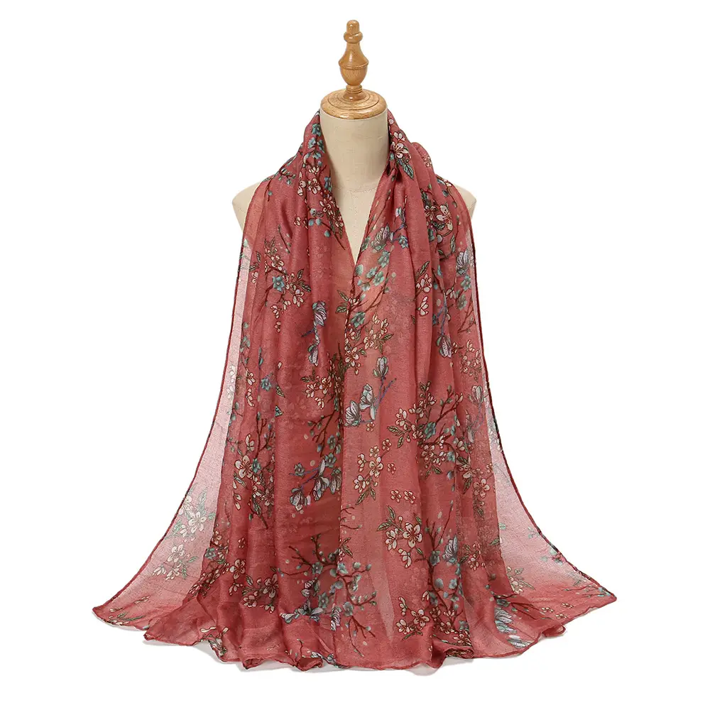 Red Floral Printed Headscarf for Women