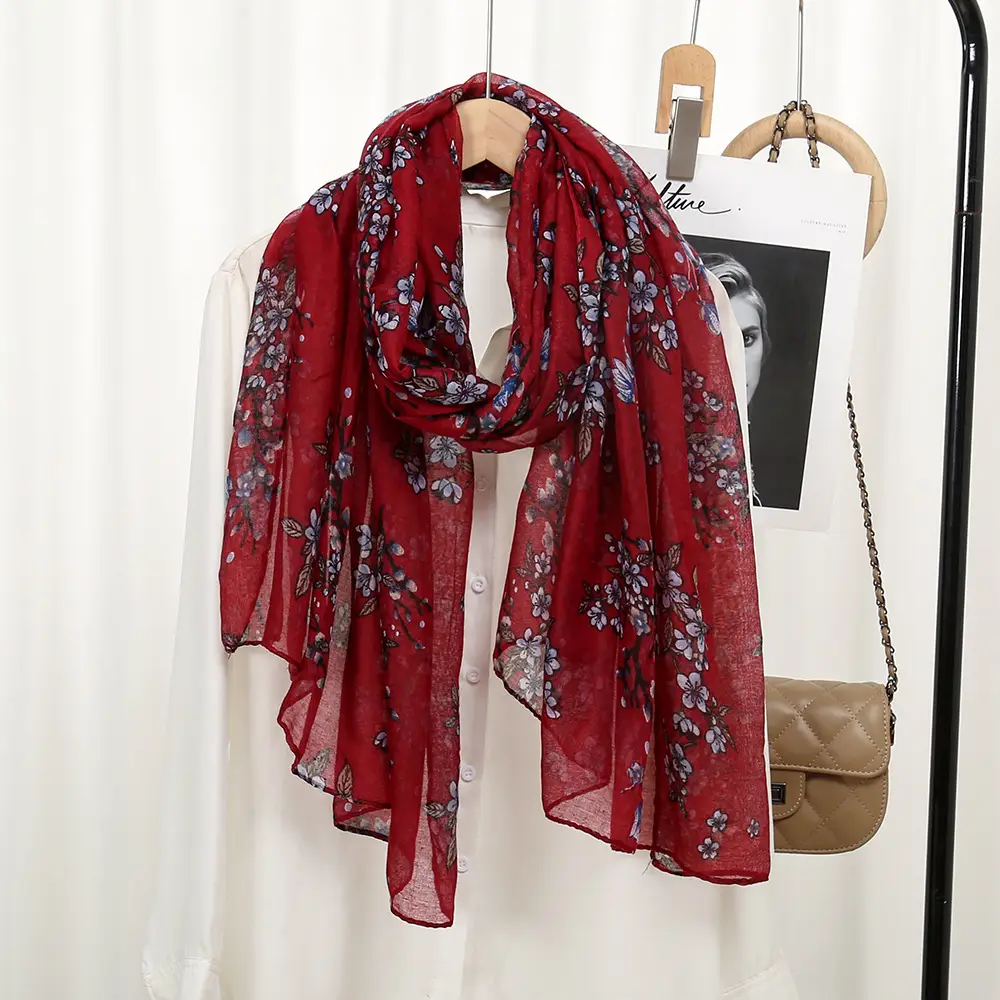 Red Floral Printed Headscarf for Women — feature 12