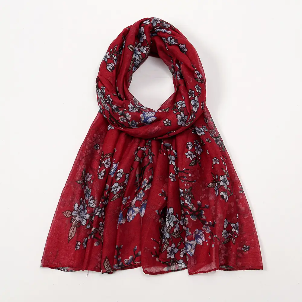 Red Floral Printed Headscarf for Women