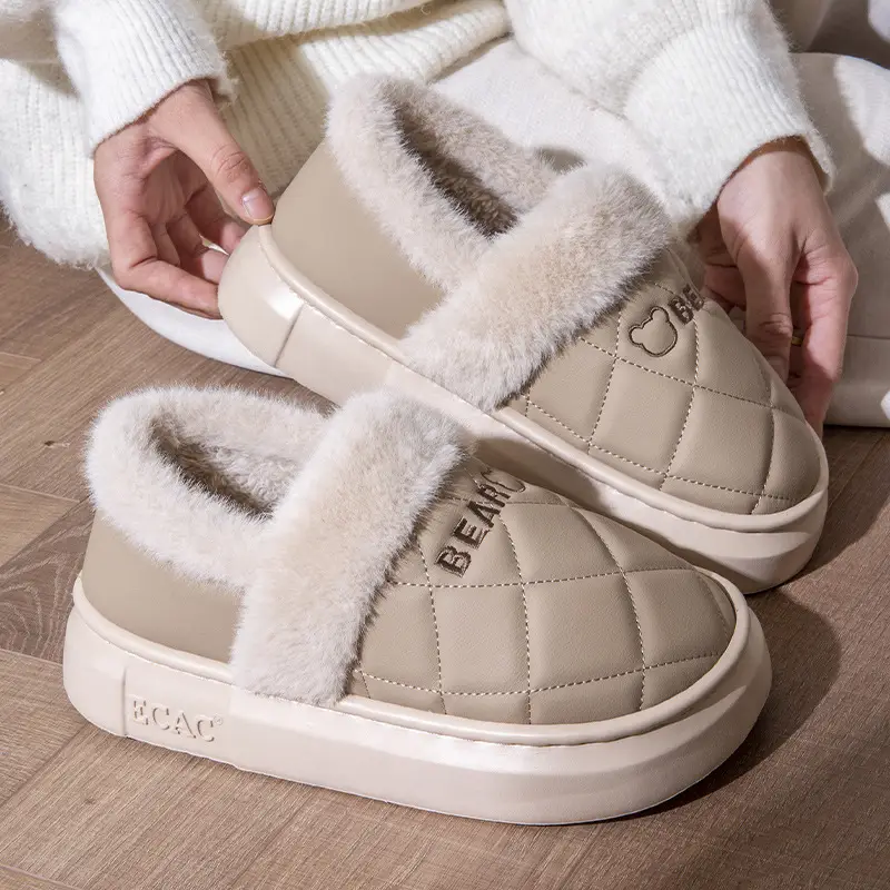 Women's waterproof cotton slippers with heel for winter for lovers for outdoor wear for home use non-slip thick-soled poop-feeling cartoon cotton shoes for men - Image 8