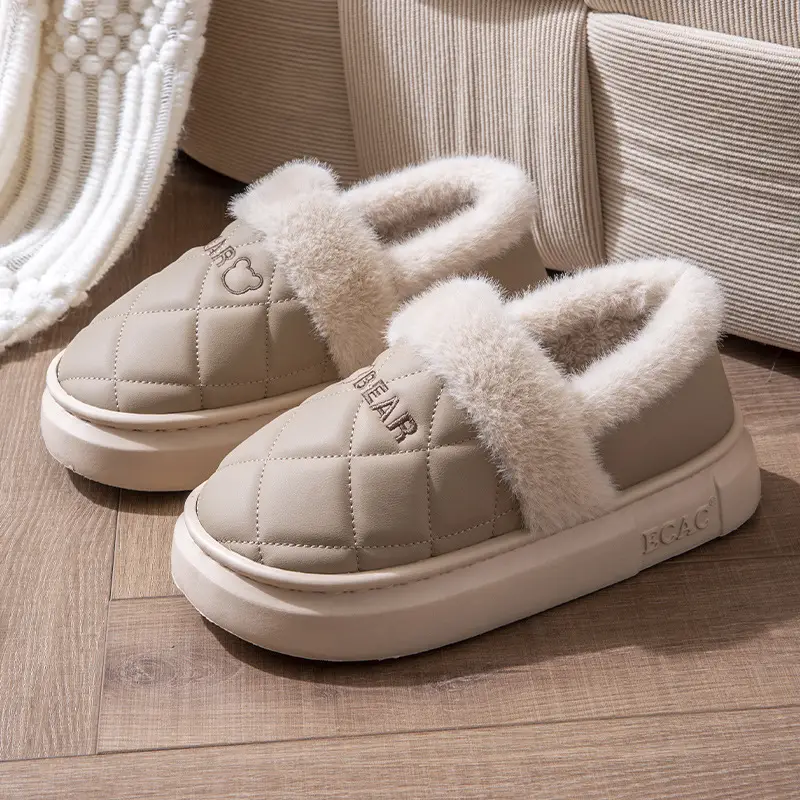Women's waterproof cotton slippers with heel for winter for lovers for outdoor wear for home use non-slip thick-soled poop-feeling cartoon cotton shoes for men - Image 2