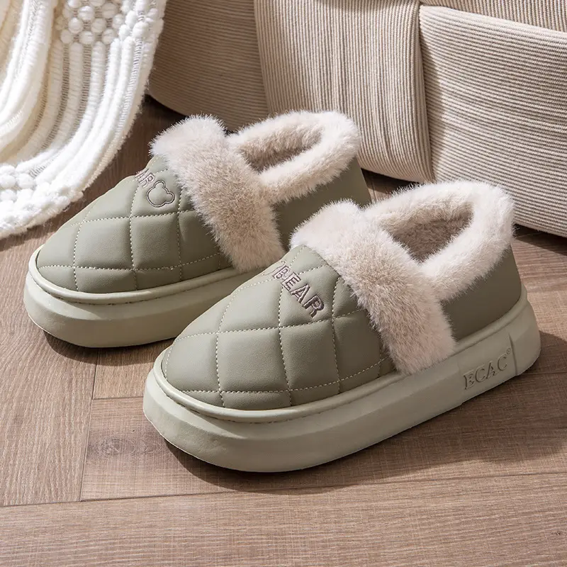 Women's waterproof cotton slippers with heel for winter for lovers for outdoor wear for home use non-slip thick-soled poop-feeling cartoon cotton shoes for men - Image 3