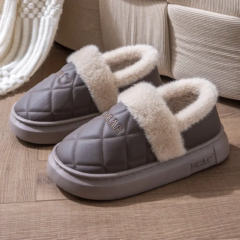 Women's waterproof cotton slippers with heel for winter for lovers for outdoor wear for home use non-slip thick-soled poop-feeling cartoon cotton shoes for men - Image 4