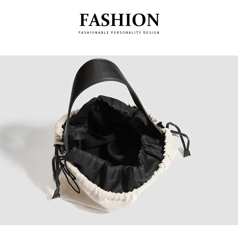 Canvas Patchwork Drawstring Linen Tote Bag — feature 11