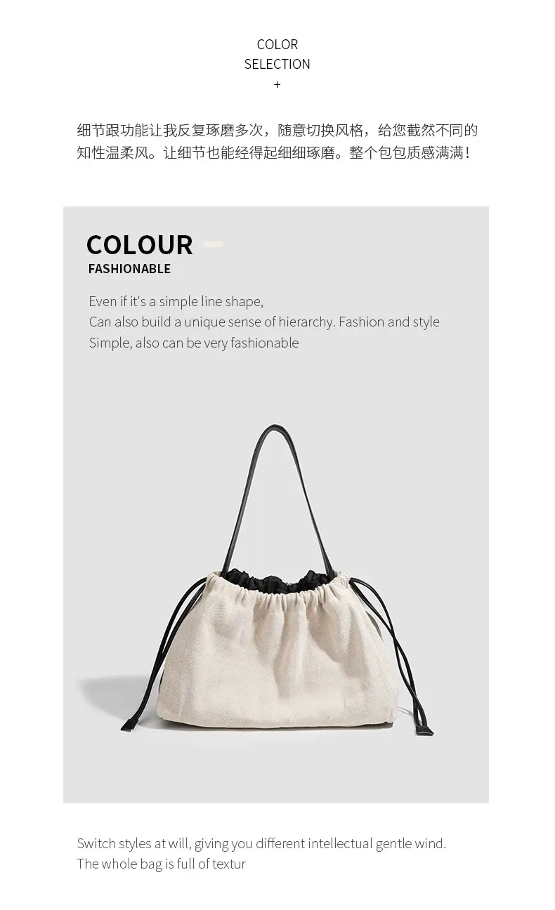 Canvas Patchwork Drawstring Linen Tote Bag — feature 15