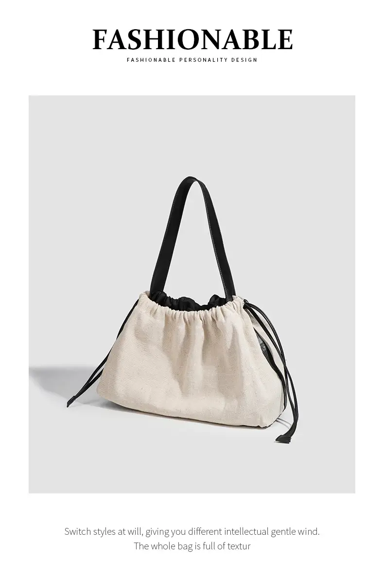 Canvas Patchwork Drawstring Linen Tote Bag — feature 16