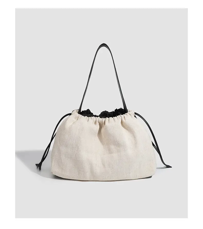 Canvas Patchwork Drawstring Linen Tote Bag — feature 19