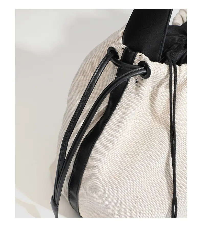 Canvas Patchwork Drawstring Linen Tote Bag — feature 22