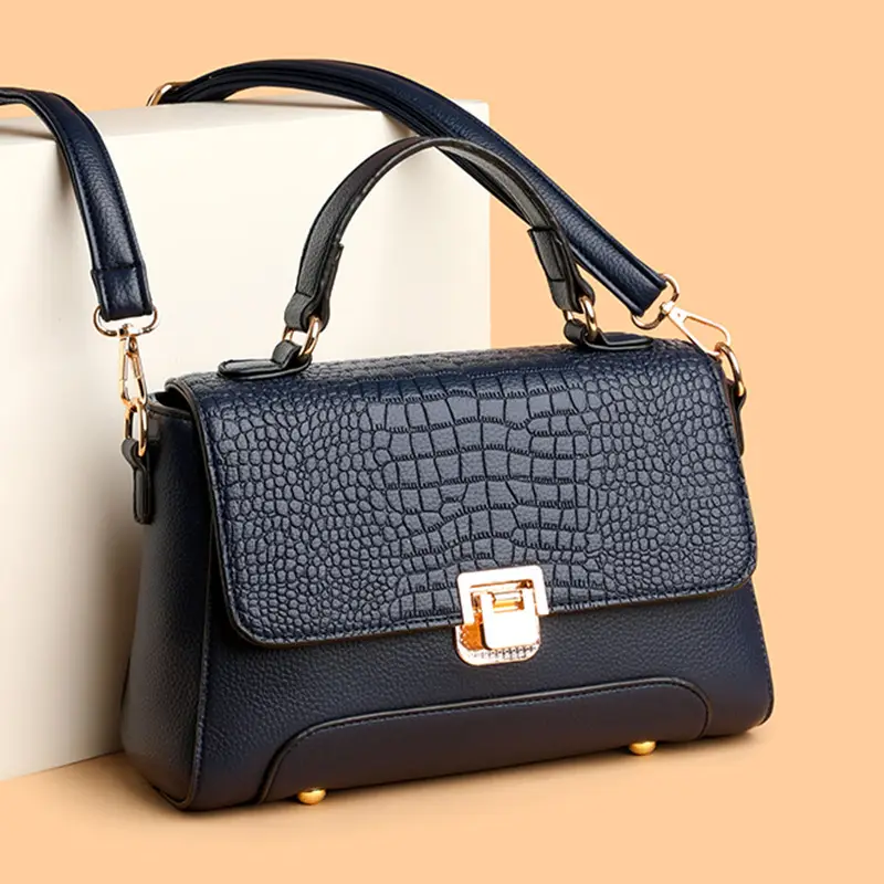 Women's Blue Croc Leather Shoulder Crossbody Bag - Image 5