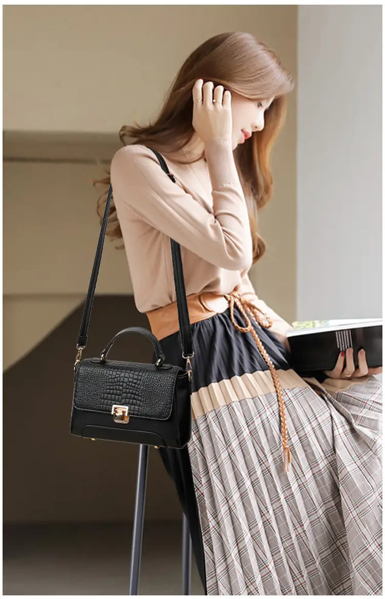 Women's Blue Croc Leather Shoulder Crossbody Bag — feature 17