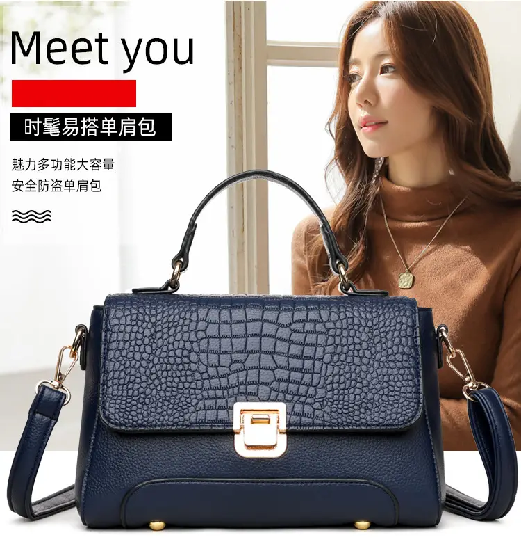 Women's Blue Croc Leather Shoulder Crossbody Bag — feature 7