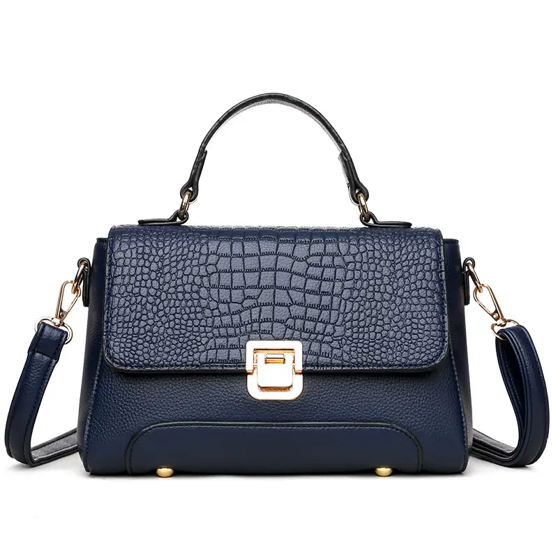 Women's Blue Croc Leather Shoulder Crossbody Bag - Image 2