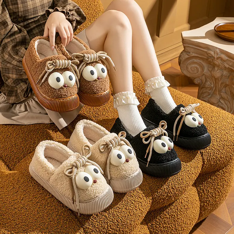 Cotton Slippers with Heel Women's Autumn and Winter Outfit Indoor Home Warm Couple's Thick-soled Plush Shoes Moon Shoes