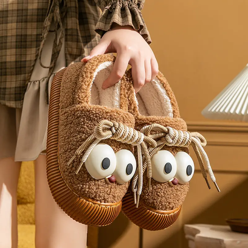 Cotton Slippers with Heel Women's Autumn and Winter Outfit Indoor Home Warm Couple's Thick-soled Plush Shoes Moon Shoes
