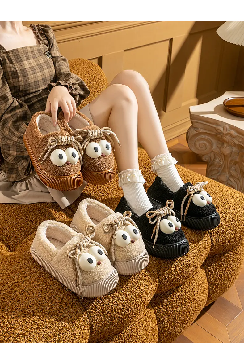 Cotton Slippers with Heel Women's Autumn and Winter Outfit Indoor Home Warm Couple's Thick-soled Plush Shoes Moon Shoes — feature 17