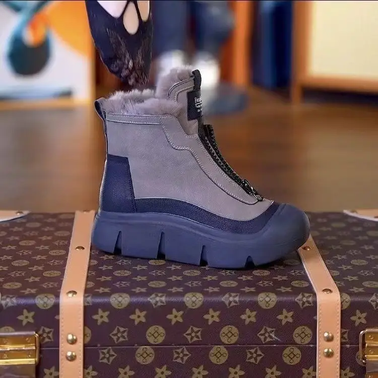 Women Zipper Snow Boots Fleece Lined Warm Leather Winter - Image 4