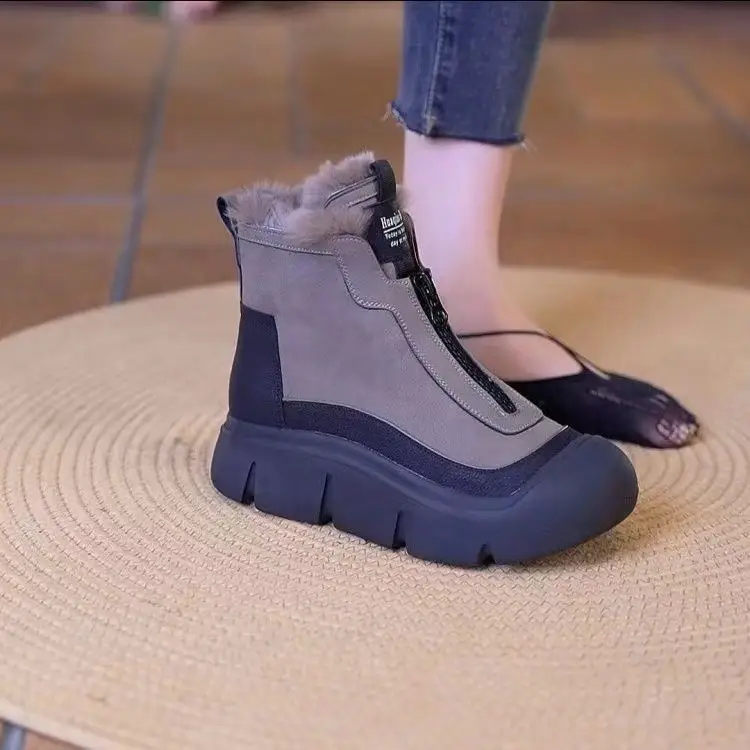 Women Zipper Snow Boots Fleece Lined Warm Leather Winter - Image 5