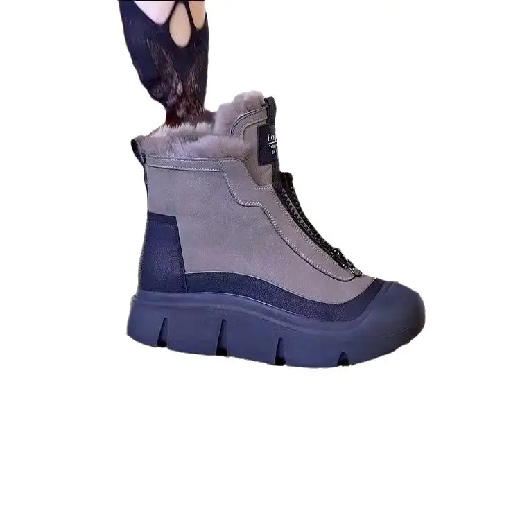 Women Zipper Snow Boots Fleece Lined Warm Leather Winter - Image 7