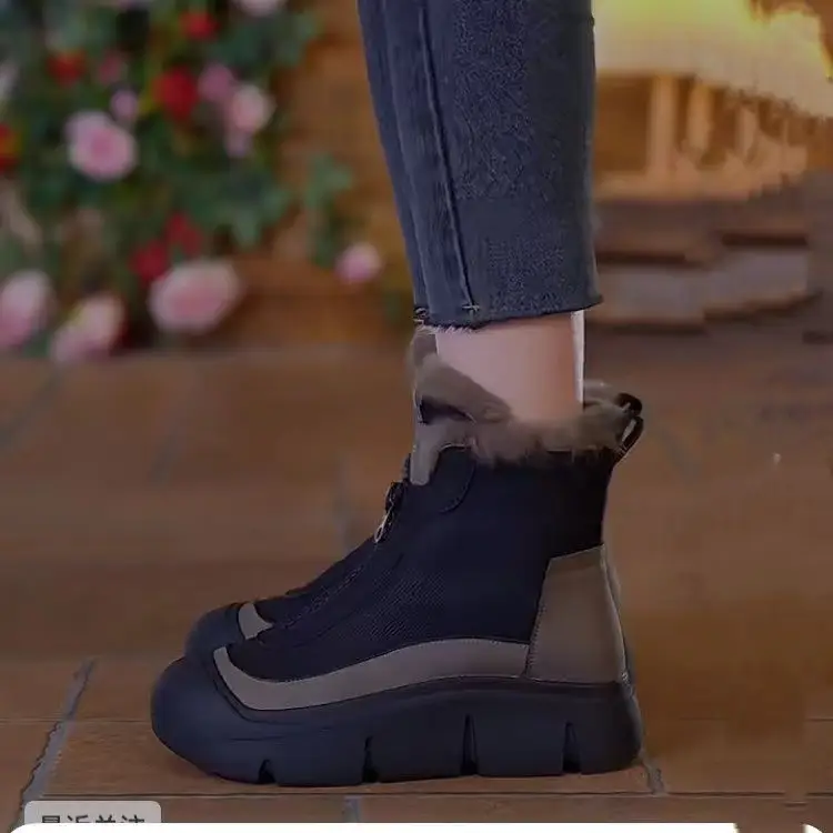 Women Zipper Snow Boots Fleece Lined Warm Leather Winter — feature 5