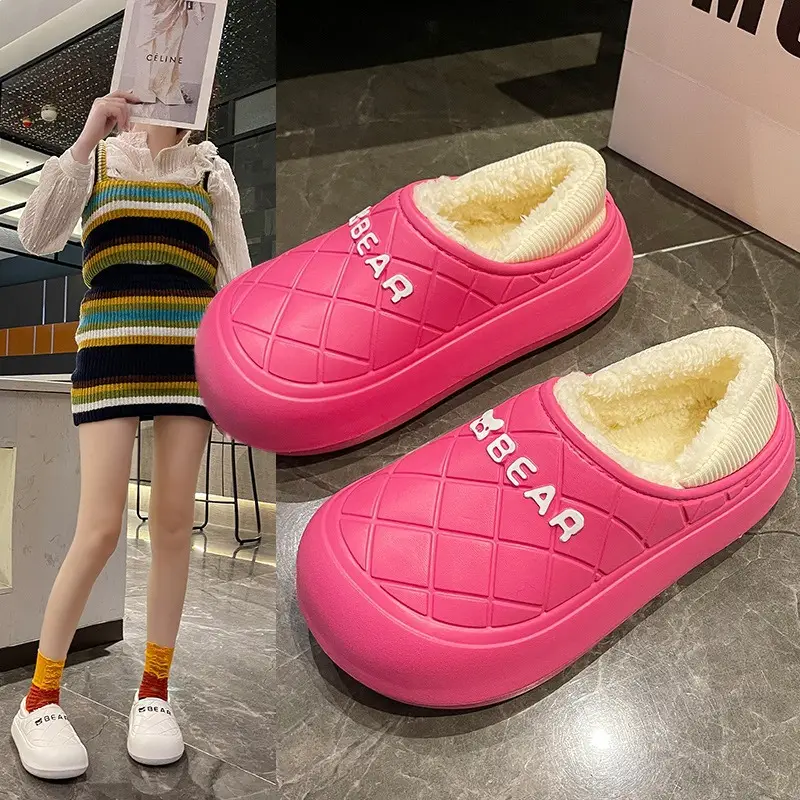 Women Pink Fleece Slip-On Warm Shoes - Image 6