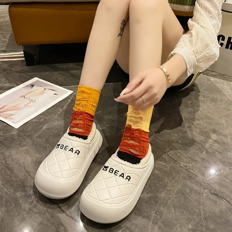 Women Pink Fleece Slip-On Warm Shoes - Image 8