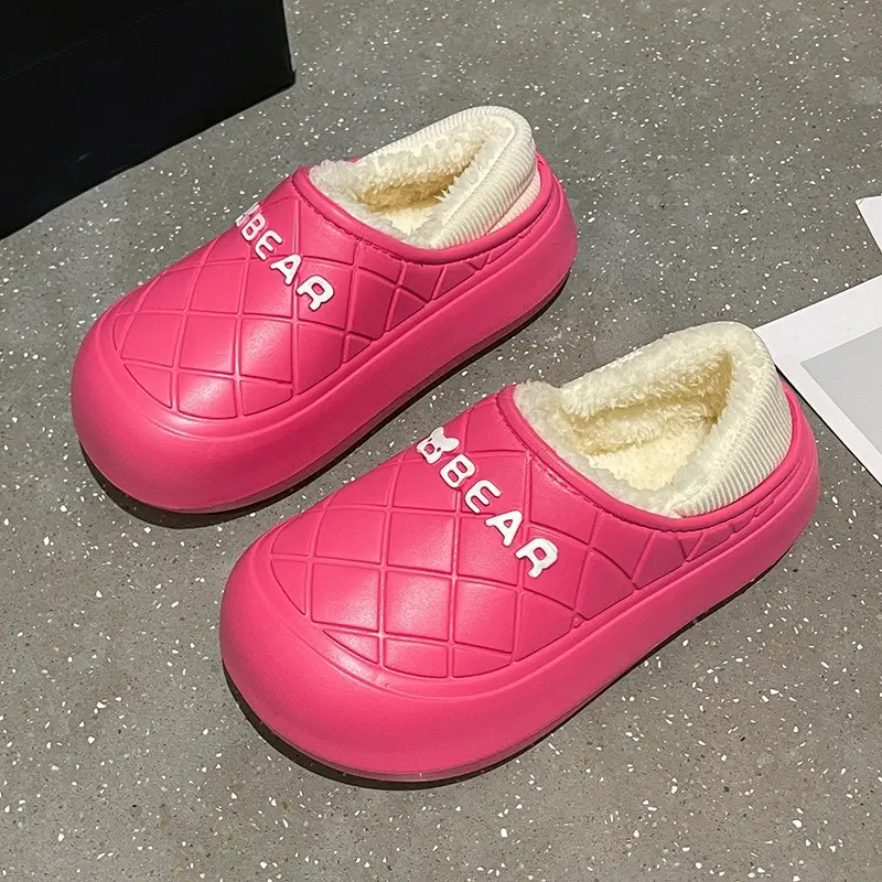 Women Pink Fleece Slip-On Warm Shoes - Image 2