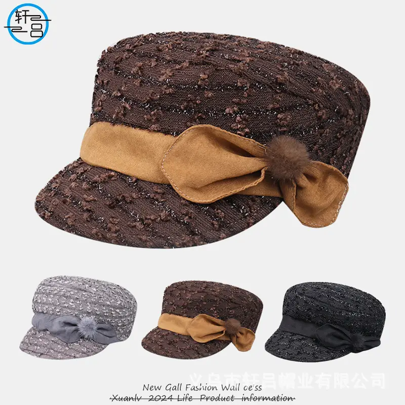 Women's Silver Sequin Beret Hat with Fur Trim