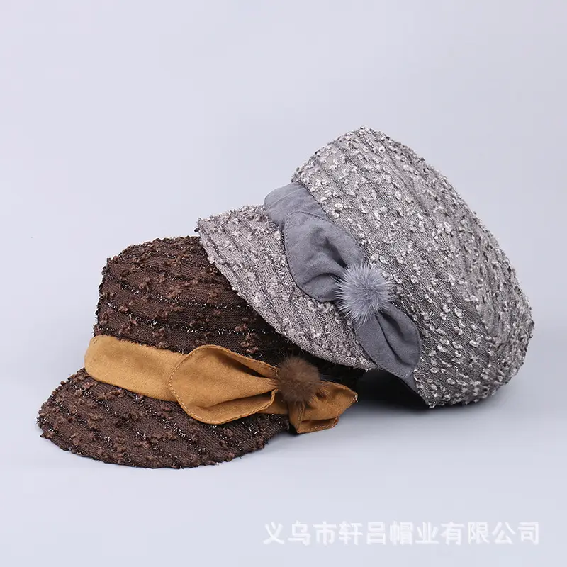 Women's Silver Sequin Beret Hat with Fur Trim