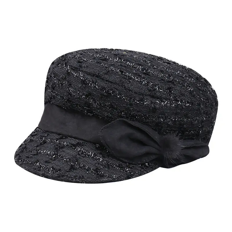 Women's Silver Sequin Beret Hat with Fur Trim