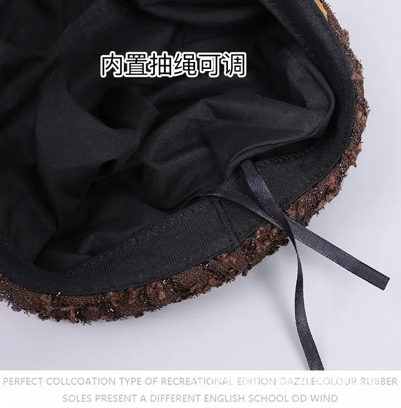 Women's Silver Sequin Beret Hat with Fur Trim — feature 11