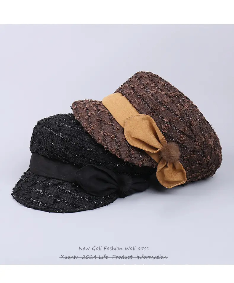 Women's Silver Sequin Beret Hat with Fur Trim — feature 2