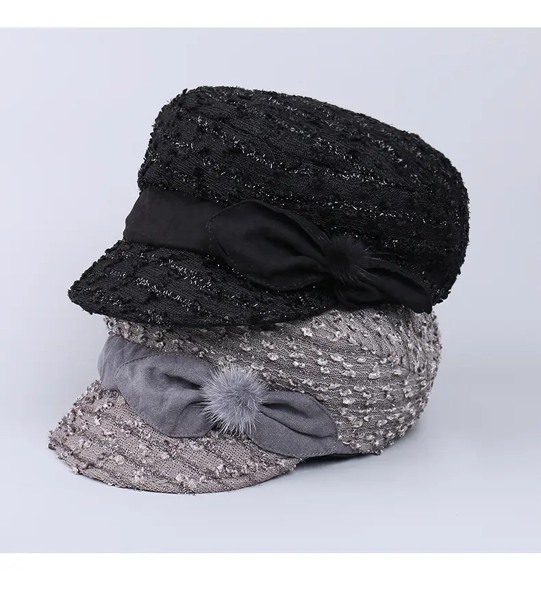 Women's Silver Sequin Beret Hat with Fur Trim — feature 5