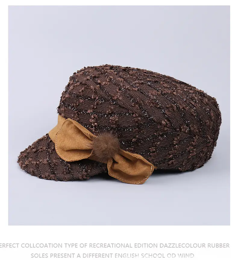 Women's Silver Sequin Beret Hat with Fur Trim — feature 8