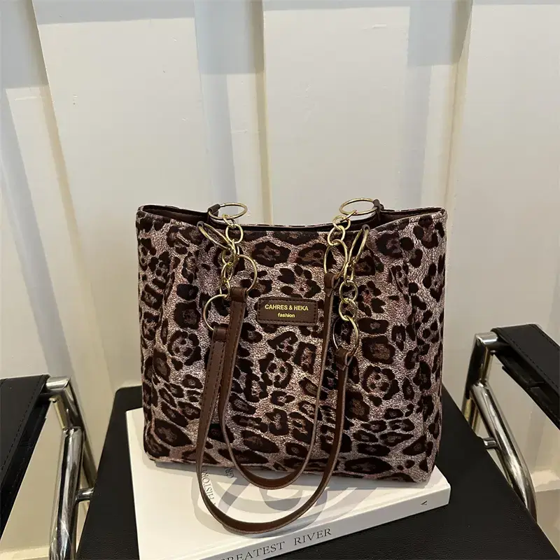 Women Leopard Print Shoulder Bag 2024 Autumn Winter New Suede - Image 5
