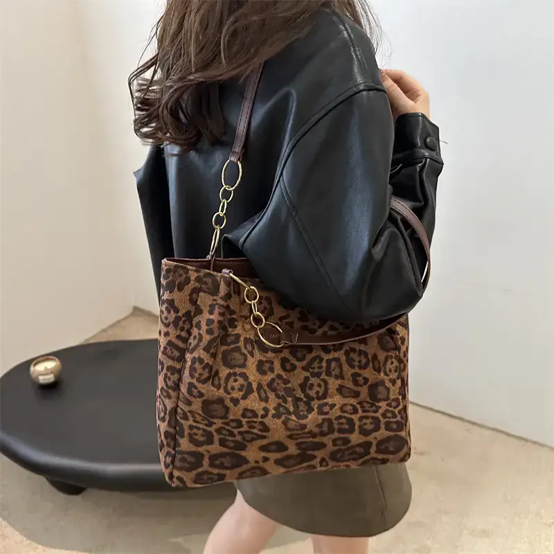 Women Leopard Print Shoulder Bag 2024 Autumn Winter New Suede - Image 6