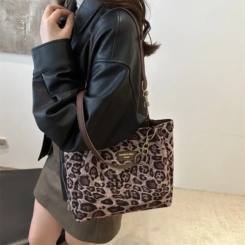 Women Leopard Print Shoulder Bag 2024 Autumn Winter New Suede - Image 7