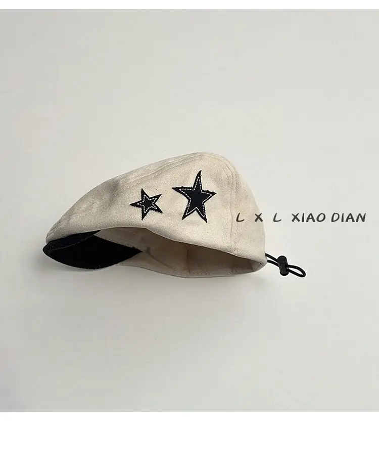 Children's Star Embroidered Berets Black Brown — feature 4