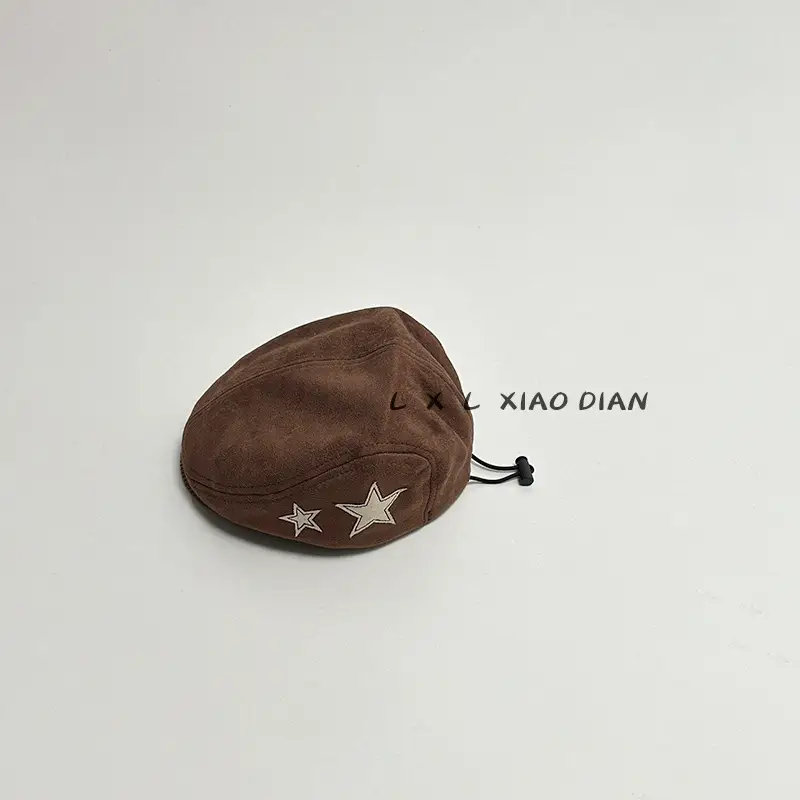 Children's Star Embroidered Berets Black Brown - Image 2