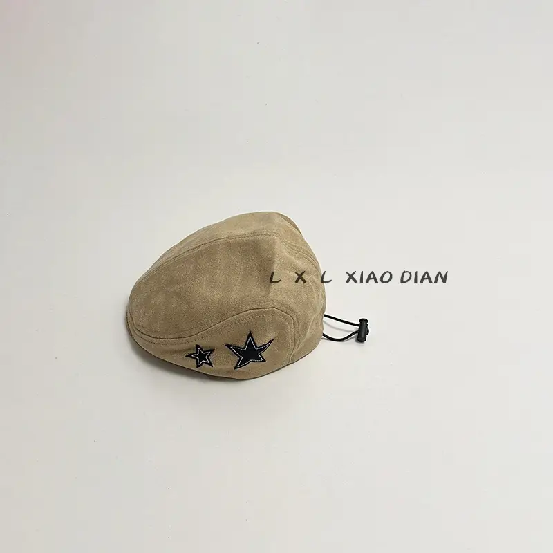 Children's Star Embroidered Berets Black Brown - Image 3