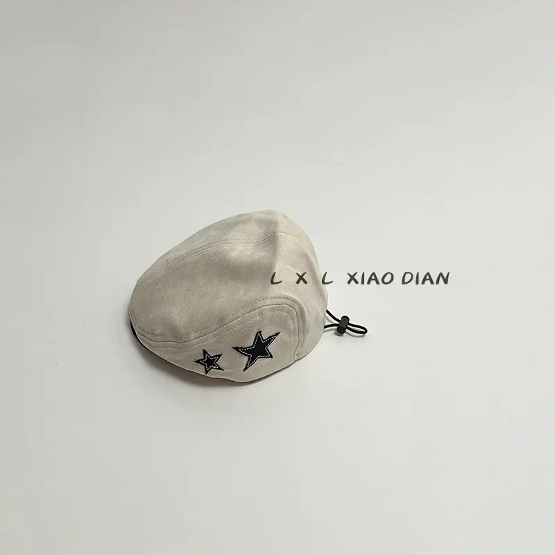 Children's Star Embroidered Berets Black Brown - Image 4