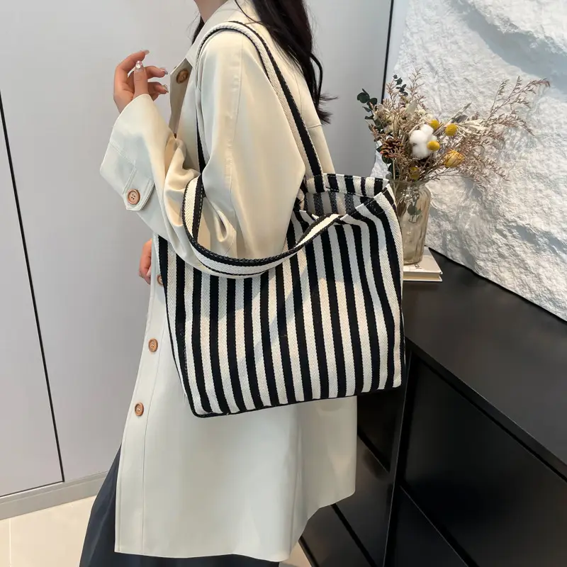 2024 Striped Handbag Double Large Capacity - Image 5