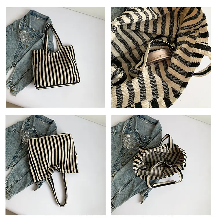 2024 Striped Handbag Double Large Capacity — feature 9